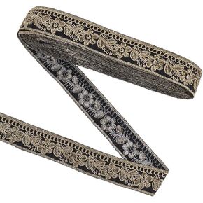 FINGERINSPIRE 5 Yards Vintage Jacquard Ribbon Trim 40mm White Gold Floral Leaves Pattern Embroidered Woven Trim Ethnic Style Polyester Ribbons Retro Fabric Trim for Sewing Crafting Clothing Decor