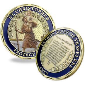 St Christopher Challenge Coin Protect Us Patron Saint of Travelers Prayer Safety St Christopher Car Medal Commemorative Gift