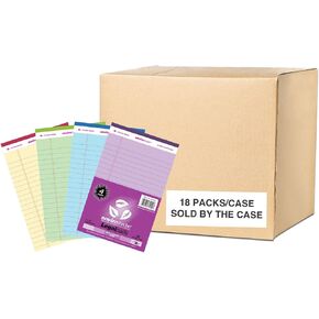ROARING SPRING Recycled Colored Legal Writing Pads, Mini Sized 5"x8", 40 Perforated Sheets 15# Pastel Paper, 18 each of Purple, Blue, Green, Ivory, (Pack of 72)