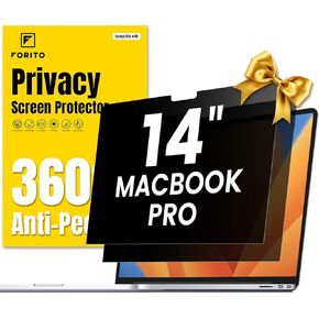 F Forito 2-pack 360 ° شاشة خصوصية الكمبيوتر المحمول متوافقة مع 2024-2021 MacBook Pro 14 Inch (M1 ، M2 ، M3 ، M4 ، Pro ، Max) ، حماية العين ودرع شاشة الكمبيوتر المحمول المضادة للعيون.