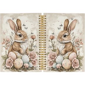 Vintage Easter Bunny Floral Journal Notebook - Spring Bunny Rabbit Eggs Notebooks College Ruled for Work School, Gifts for Girls Kids, Office Supplies, Hardcover Spiral Notebook 5.5"x8.3"