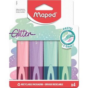 Maped Fluo Peps Glitter Highlighters in Pastel Colors x4 (742046)