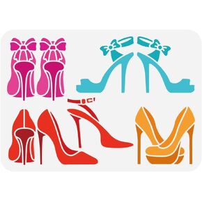 FINGERINSPIRE High Heels Painting Stencil 8.3x11.7inch Reusable Shoes Stencil for Painting Plastic PET Bow Knots Pattern Drawing Template Daily Theme Stencil for Home Wall Furniture Decoration