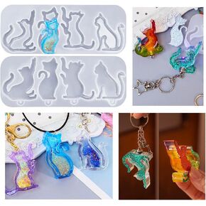 Finyoffiy Resin Cat Mold Cute Silicone Mold Animal Epoxy Mold Pendant Casting Mold for DIY Jewelry Necklace Earring Ornament