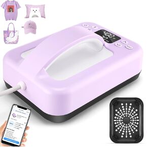 AKEYDIY Smart Heat Press Machine for T-Shirts, Portable 7"x5" Easy Press with Built-in Bluetooth, Heat Transfer Machine with Heat-Resist Base, Ideal for T-Shirts, Hat, Bags
