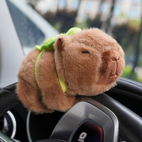 Car Interior Decoration Capybara Plush Doll with Turtle - Car Charm Ornament for Dashboard, Steering Wheel, Doors and More