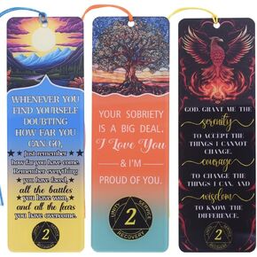 LParkin 3PCS One Year Sobriety Gifts for Men & Women, 2 Year Sober Bookmarks, Prayer Bookmarks for Recovery, Unique Sobriety Gift Idea (1 Year Sobriety)