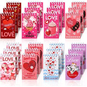 BOXOB 24pcs Valentine's Day Mini Notebook, 8 Styles Cute Pattern & Words Mini Spiral Notepads Kids Valentines Day Gifts Exchange Classroom Stationery Gift for Student Theme Party Favor