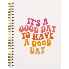 Tizzer Groovy Preppy Pink It's a Good Day to Have a Good Day Lined Hardcover College Ruled Spiral Notebook Journal for Work Notes Journaling 5.5×8.3 Inch,Inspirational Gifts for Women Teen Girls