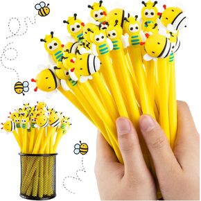 Bees Gel Pens, 28Pcs Cute Cartoon Bees Pen for Kids, 0.5 MM Bulk Black Rollerball Pen for Birthday Present Prize Student Present Novelty School Supplies Party Decoration