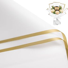 WRAPAHOLIC Premium Gold Edge Glassine Flower Wrapping Paper 20 Sheets - Waterproof Floral Bouquet Wrapping Paper - For Wedding, Birthday DIY Craft etc. - 22.5 x 22.5 Inch - Pearl White