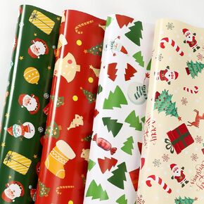 YOGINGO Christmas Wrapping Paper for Kids & Adults - Xmas Paper with Red/Black Plaid, Santa, Reindeer, Gnome, and Ho Ho Designs - 12 Sheets 20"x 28" Christmas Gift Wrapping Paper