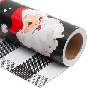 Vnaaem Reversible Christmas Wrapping Paper - Mini Roll - 17 Inches X 33 Feet - for Girls Boys Kids Men Women - Black Santa Bufflao Plaid Pattern Great for Holiday Birthday, Party, Baby Shower