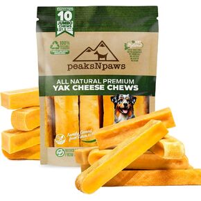 Himalayan Dog Chew, Yak Cheese Dog Treats, High Protein, Long Lasting Chews, Natural, Lactose Free Dog Treat for Aggressive Chewers Over 80 lbs, 10 Jumbo Treats, 100% Eco-Friendly Packaging