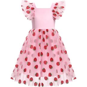 Floral Embroidered Dress for Girls Ruffle Sleeve Formal Birthday Wedding Pageant Party Tulle Dresses