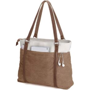 Laptop Tote Bag for Women Lightweight Splice Canvas Bag 15.6 Inch Laptop for Computer Bag Large Capacity Handbag Purse Brown