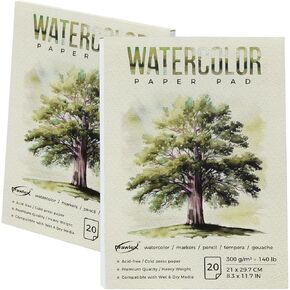Watercolor Paper Pad A4, 2 Pack Water Color Paper, Art Supplies, 20 Sheets Artist Drawing Paper Book, Watercolor Pad for Watercolor, Watercolor Paint Set, Journal, Professional Artist Quality