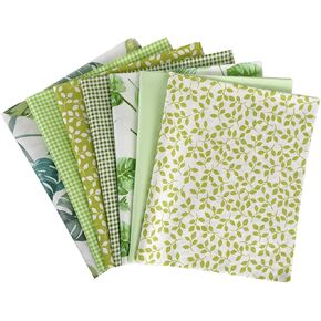 7 Pieces Green Leaf Pattern Cotton Fabric Fat Quarter Bundles Pre-cut Fabric for Sewing Quilting