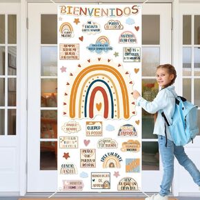 Bienvenidos Spanish Welcome Back to School Door Cover Decorations, Spanish Classroom Decorations Door Banner Decor, Inspirational Motivational Positive Banner En Español for Teachers School Supplies