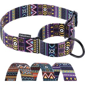 CollarDirect Martingale Collars for Dogs Heavy Duty Tribal Pattern Adjustable Soft Safety Training Nylon Wide Pet Collar Medium Large (Aztec Brown, XL, Neck Size 19"-24")