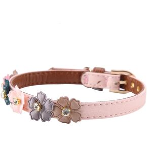 Flower with Pet Cat Dog Collar Adjustable PU Leather Dog Bow Tie (1.3 * 34cm)