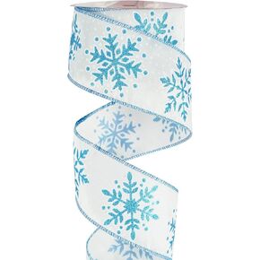 MEEDEE Blue Snowflake Ribbon White Ribbon with Blue Glitter Snowflake Wired Ribbon 2.5 Inch Blue and White Ribbon for Christmas Tree, Winter Holiday Decor, Garlands, Wreaths, Gift Wrapping (10 Yards)