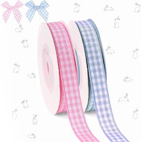 2 Rolls Red White Blue Gingham Ribbon, Patriotic Buffalo Plaid Ribbon Thin Checkered Polyester Fabric for Gift Wrapping DIY Crafts Picnic Home Party Decor, 3/8" x 10 Yards, Total 60 Feets