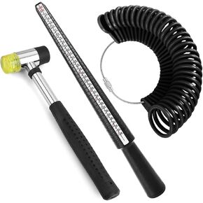 Accmor Ring Sizer Measuring Tool Including Ring Mandrel, Ring Gauge Finger Sizer & Rubber Jewelry Hammer, Metal Ring Measurement Maker Kit Ring Sizing Stick for Man Women Jewelry Making