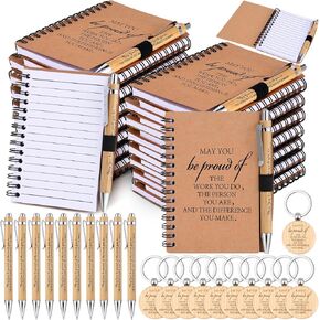 60 Pcs Employee Appreciation Gifts Inspirational Spiral Notebooks Wooden Thank You Keychains Bulk Encouragement Bamboo Ballpoint Pens for Coworkers Nurse Teacher(Classic Style)