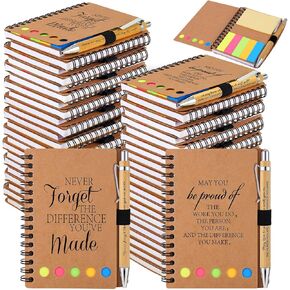Employee Appreciation Gifts Inspirational Spiral Notebooks with Sticky Notes Notepads Thank You Bamboo Ballpoint Pens Bulk for Coworker Nurse Teacher (40)