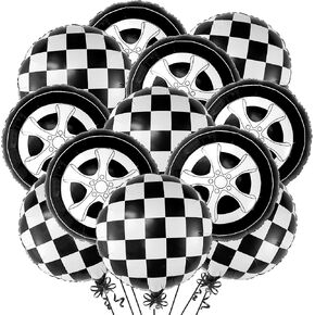 KatchOn, Huge Tire Balloons and Checkered Balloons - 18 Inch, Pack of 12 | Two Fast Two Curious Birthday Decorations | Tire Balloon, Two Fast Birthday Decorations | Race Car Birthday Party Decorations