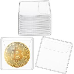 Klmnop 150 Pcs Single Pocket Coin Sleeves, Clear PVC Coin Protectors Individual Sleeves Holders, Plastic Collectors Protector Pocket for All Coins(2.2 x 2.2 Inch)