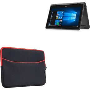 BoxWave Case Compatible with Dell Latitude 3190 2-in-1 (11 in) - SoftSuit with Pocket, Soft Pouch Neoprene Cover Sleeve Zipper Pocket - Jet Black with Red Trim