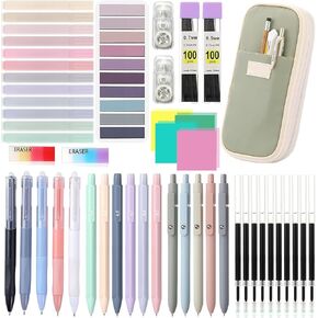 70 PCS مجموعة قرطاسية جمالية مع علبة قلم رصاص كبيرة السعة ، 12 من الباستيل المرتفع ، 5+5 أقلام موراندي الأسود هلام ، 6 أقلام ميكانيكية 0.5 و 0.7 مم ، 4+1 ملاحظة ملونة ، مجموعة المكاتب ، الوردي