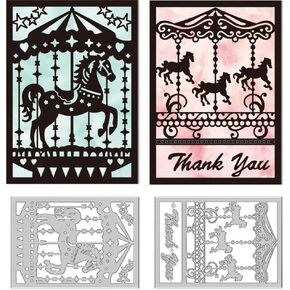 Carousel Frame Die Cuts for Card Making, Carbon Steel Cutting Dies Stencils Scrapbooking Merry-Go-Round Frame Embossing Template Dies for Birthday Party Greeting Paper Card Photo Album