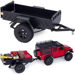 AMK 360g RC Trailer for Hauling Behind Car – Aluminum CNC 1/18 1/24 RC Trailer, Compatible with 1/18 1/24 RC Crawlers, Suitable for Axial SCX24, AX24, FCX24, TRX4M, Defender, Bronco, K10, F150 (Grey)