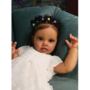 Lifelike Reborn Baby Dolls 24 Inch Dark Skin Reborn Toddler Girl Look Real Life Baby Cute Doll with Weighted Doll Mouth Magnetic Pacifier Newborn Toddler Toy Age 8~10 Girls
