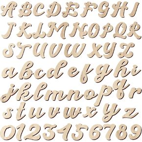 Gerrii 320 Pcs 2'' Wooden Letters and Numbers Crafts Unfinished Cursive Wooden Alphabet A to Z, Wood Numbers 0 to 9 Sign for DIY Wall Decor Painting Writing with Bonus Accessories Instructions
