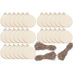 30pcs Large Round Wooden Discs with Holes,4.7*4" Unfinished Predrilled Natural Blank Wood Slices,For DIY Crafts Centerpieces Wedding Decorations Christmas Ornaments Arts,3 one-meter twine random color