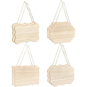 8 Pack Unfinished Wood Signs with Jute Hanging Unpainted Wooden Plaques for Homemade Crafts 4 Styles Assorted (6 x 9 in)