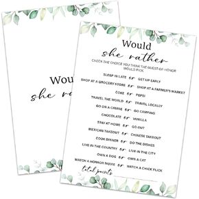 30 Pcs Would She Rather Bridal Shower Game Wedding Shower Games, Bridal Shower Games 30 Guests for Engagement Wedding Party, Bridal Games for Showers (Eucalyptus Botanical Style) -0012
