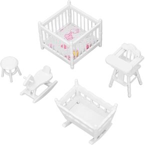 Pssopp Wooden Dollhouse Furniture Dollhouse Nursery Furniture, Sturdy Wooden Dollhouse Furniture White Color for Dollhouse