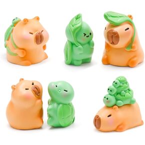 تماثيل Homico Mini Capybara 7 قطع Capybara وملفات Tiny Turtle