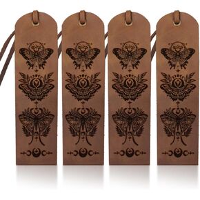 MAYJOYDIY 4Pcs Tree of Life Leather Bookmark 2×7inch Forever Growing Classic Brown Bookmark Vintage Page Markers with Leather Rope for Men Women Book Lovers Writers and Friends Gifts
