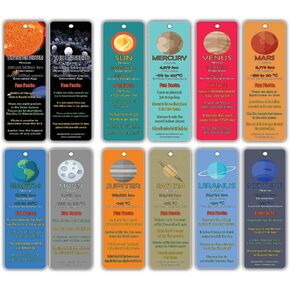 Creanoso Outer Space Planets Universe Fun Facts Bookmark Cards (60-Pack)- Astronomy Sun Venus Mars Earth Moon Jupiter Saturn - Astrophysics Party Favors - Teacher Classroom Incentive Giveaways