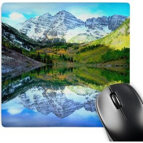 USA, Colorado. Rocky Mountains, Maroon Bells reflect in Maroon Lake. - Mouse Pad, 8 by 8 inches (mp_207843_1)