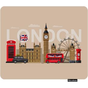 London Gaming Mouse Pad Famous Britain Landmarks Monuments Art Pattern Touristic Travel Destination Non-Slip Rubber Mouse Pad for Computers, Laptop, Office 9.5 Inch x 7.9 Inch