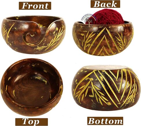 Wooden Yarn Bowl Knitting Bowl Yarn Holder Dispenser Handmade Yarn Storage Bowl Knitting Crocheting Accessories Wool Storage Holder (White Leaves) in Saudi Arabia