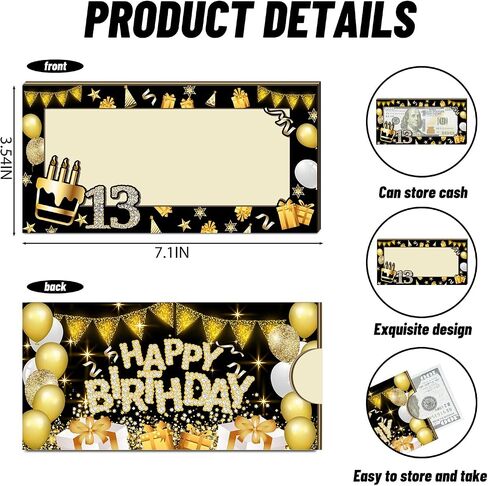 1PCS Birthday Money Holder for Cash Gift, Happy Birthday Black Gold Wooden Money Holder for Cash, Birthday Cash Card Box Envelope, Black Gold Birthday Party Decorations for Boys in Saudi Arabia