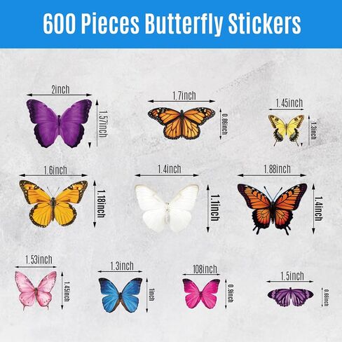 600Pcs Butterfly Stickers,Self-Adhesive PVC Vintage Butterfly Stickers for Scrapbook, Laptop, Journal, DIY Project, Window, Envelope Spring Themed Party Decors in Saudi Arabia